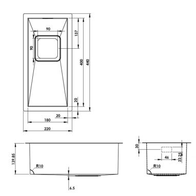FABIANO Кухонная мойка Quadro 22 R10 220x440 (8216.401.0662)